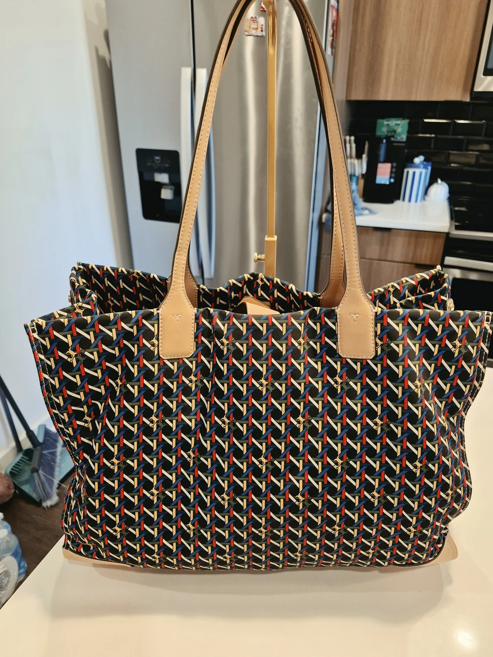 Tory Burch Beige-Trim Multicolor Woven Tote